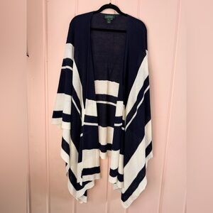 Ralph Lauren Navy and Cream Striped Open-Front Wrap 100% linen